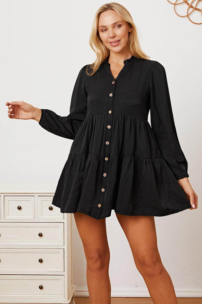 Ruffled Button Up Long Sleeve Tiered Shirt for Women - Selvanelle