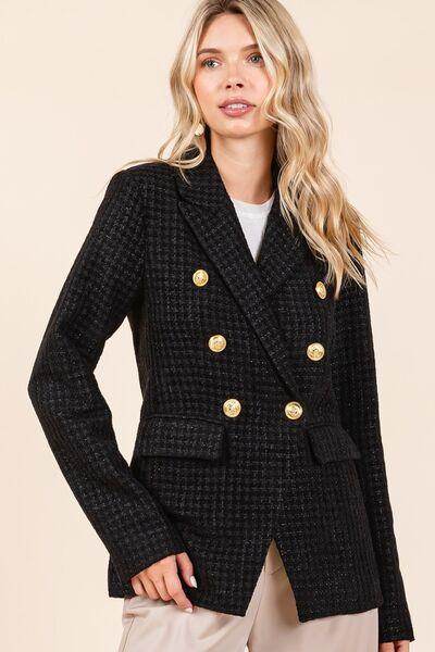 Mittoshop Plaid Texture Double-Breasted Long Sleeve Blazer - Selvanelle