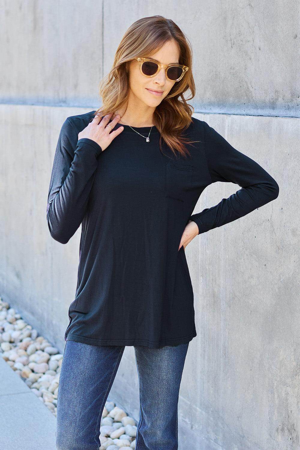 Basic Bae Full Size Round Neck Long Sleeve Top for Women - Selvanelle