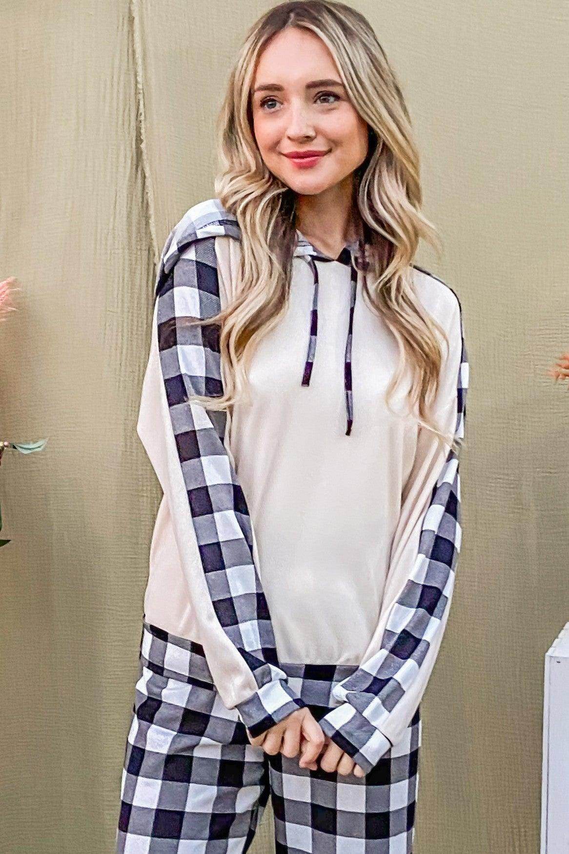 And The Why Drawstring Hooded Top and Plaid Pants Set - Selvanelle