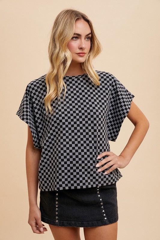 Annie Wear Checkered Round Neck Short Sleeve T-Shirt for Women