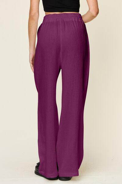Double Take Full Size Texture Drawstring Wide Leg Pants - Selvanelle