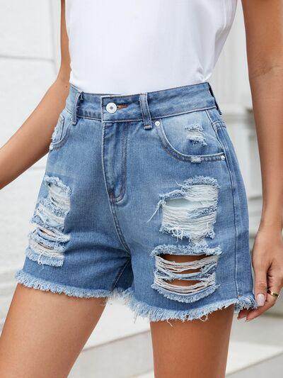Distressed Raw Hem Denim Shorts for Women Stylish Fit - Selvanelle