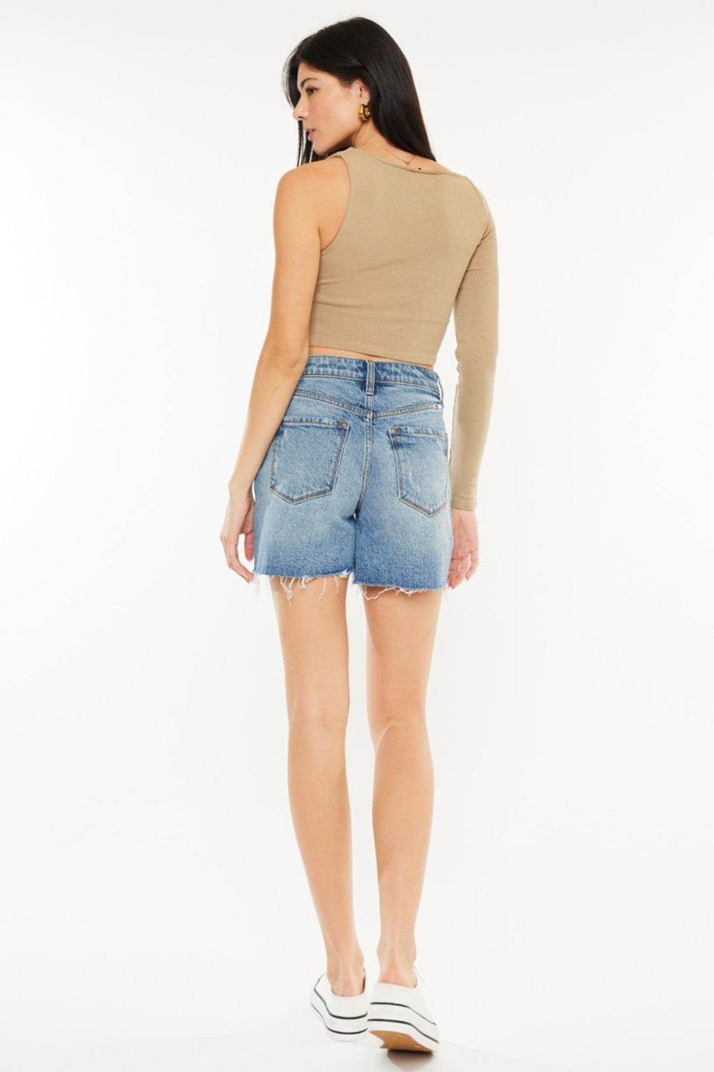 Kancan Full Size Raw Hem High Waist Denim Shorts for Women - Selvanelle