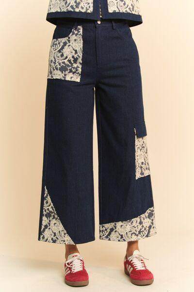 Davi & Dani Lace Applique Wide Leg Jeans for Women - Selvanelle
