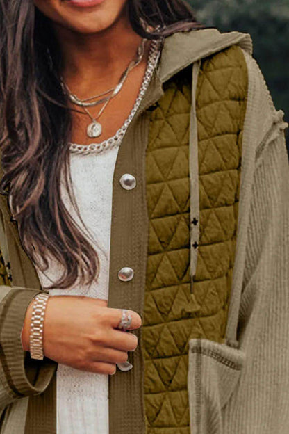 Drawstring Color Block Long Sleeve Jacket for Women Fashion - Selvanelle