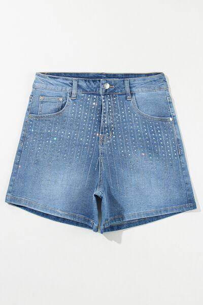 Rhinestone High Waist Denim Shorts for Stylish Summer Wear - Selvanelle