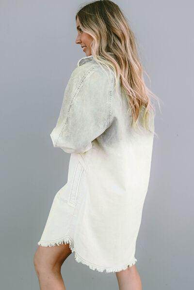 Two-Tone Raw Hem Denim Dress for Stylish Casual Wear - Selvanelle