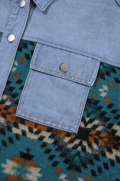 Pocketed Button Up Long Sleeve Denim Jacket for Women - Selvanelle