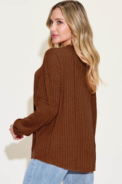 Basic Bae Full Size Ribbed Round Neck Long Sleeve T-Shirt - Selvanelle