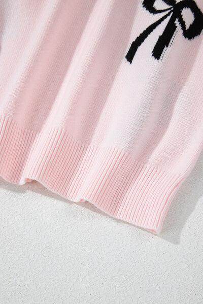 Bow Pattern Round Neck Loose Fit Sweater for Women - Selvanelle