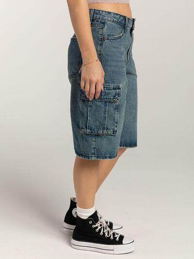 Mid-Rise Waist Denim Shorts with Pockets for Women - Selvanelle