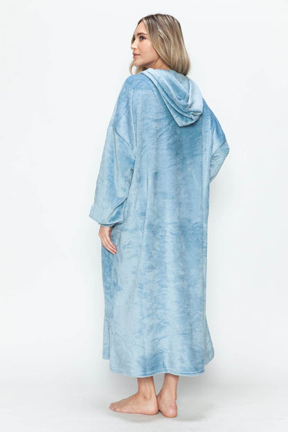 Double Take Full Size Pocketed Hooded Midi Lounge Dress - Selvanelle