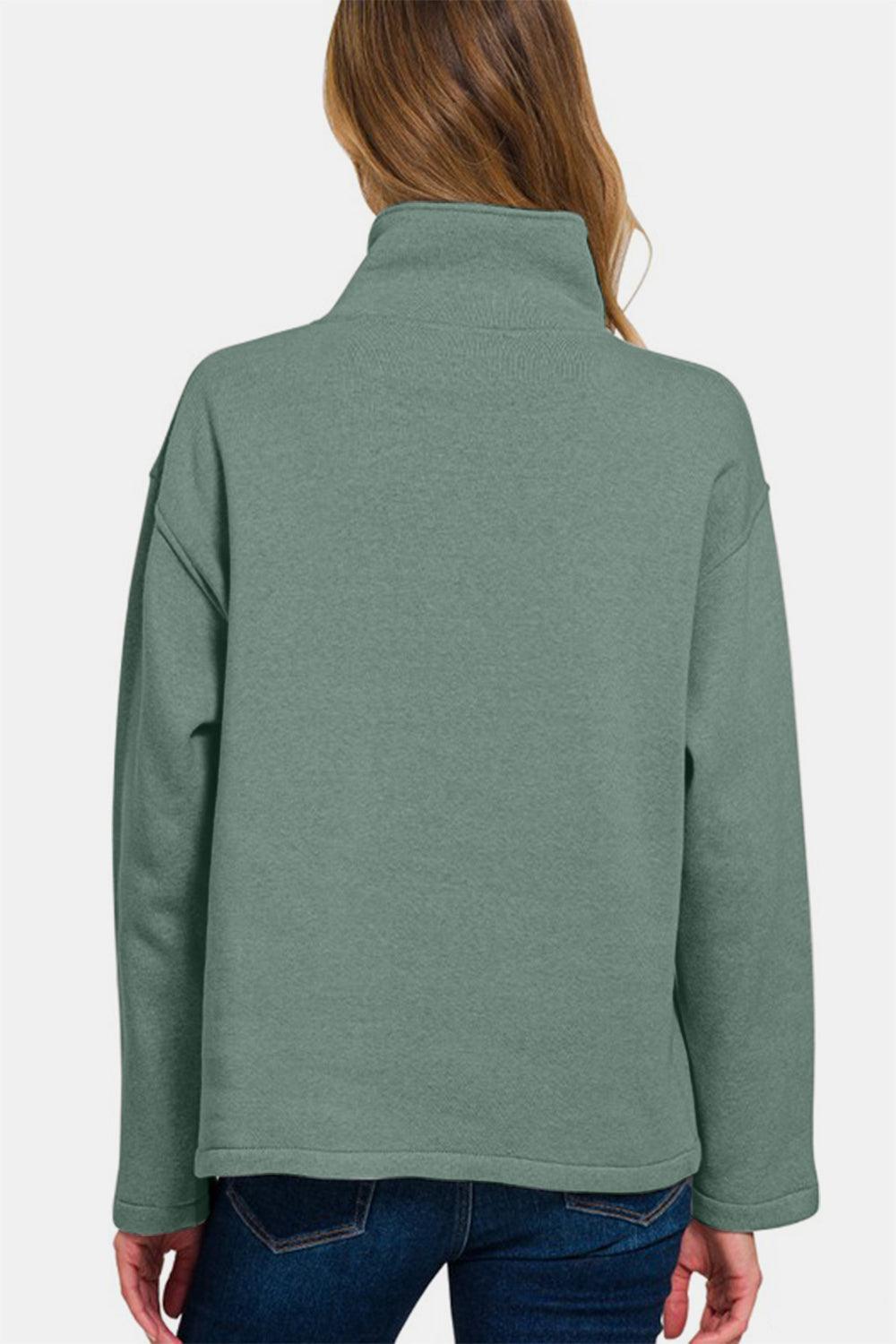 Zenana Turtleneck Half Snap Fleece Sweatshirt for Women