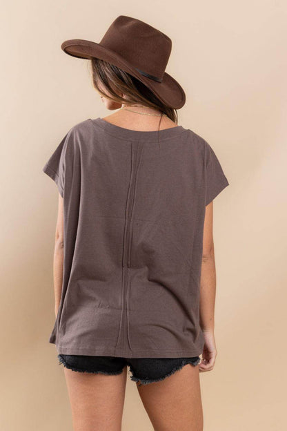 Ces Femme Fringe Detail Round Neck Short Sleeve Top Fashion - Selvanelle