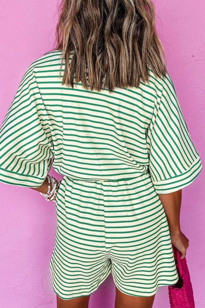 Striped Half Sleeve Tie Waist Romper - Selvanelle