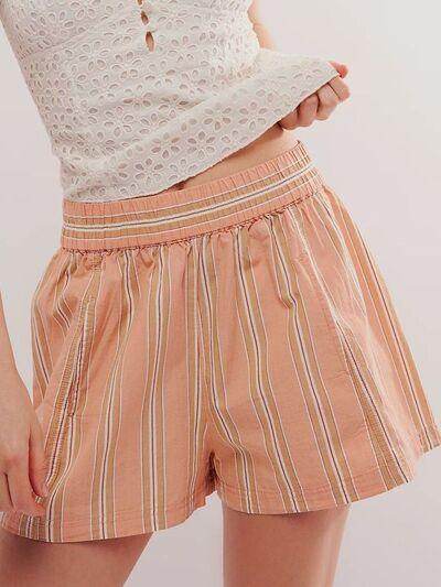 Striped Elastic Waist Shorts with Pockets for Comfort - Selvanelle