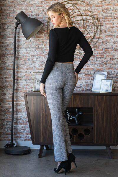 Heimish Full Size Plaid Flare Pants With Wide Waist Band Plus Size - Selvanelle
