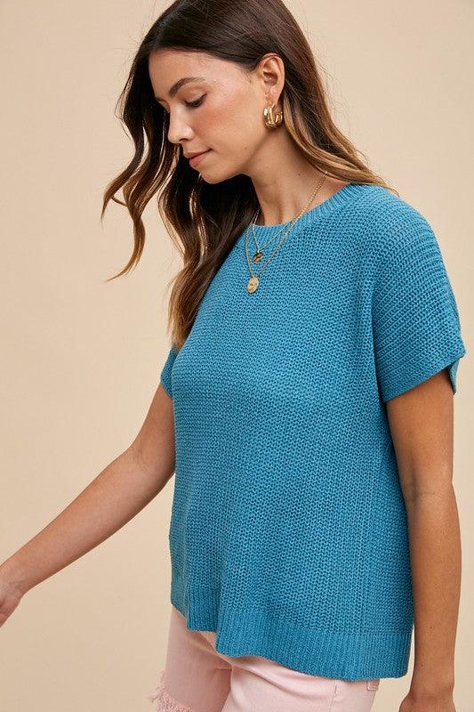 Annie Wear Round Neck Short Sleeve Sweater for Women