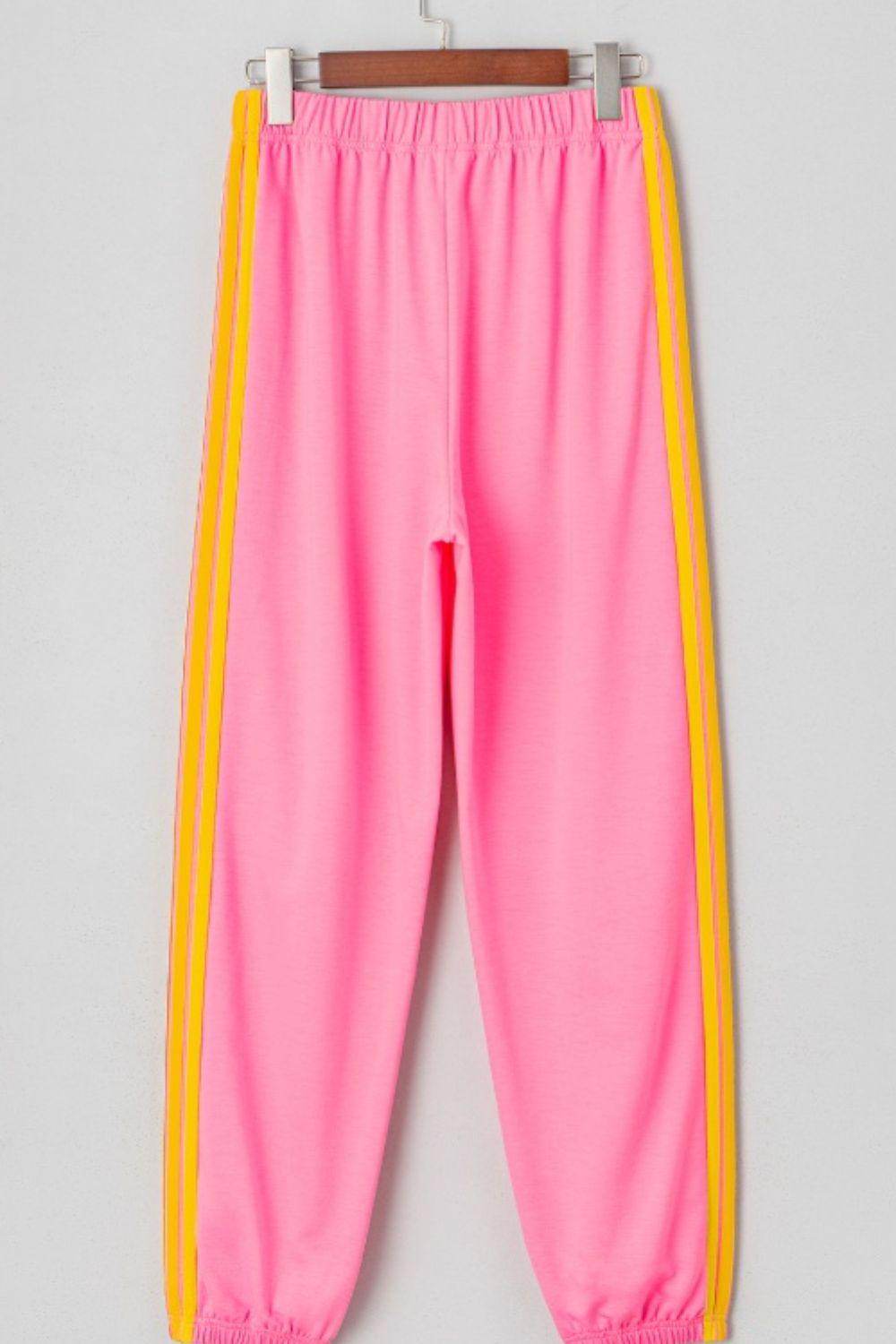 Contrast Striped Elastic Waist Active Pants for Women - Selvanelle