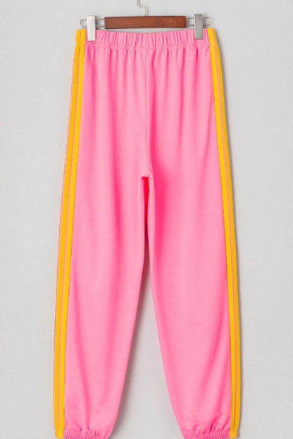 Contrast Striped Elastic Waist Active Pants for Women - Selvanelle