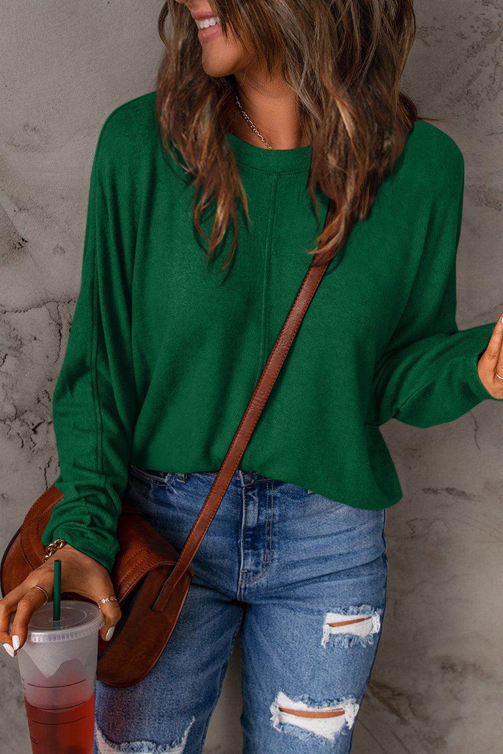 Double Take Full Size Round Neck Long Sleeve T-Shirt for Women - Selvanelle