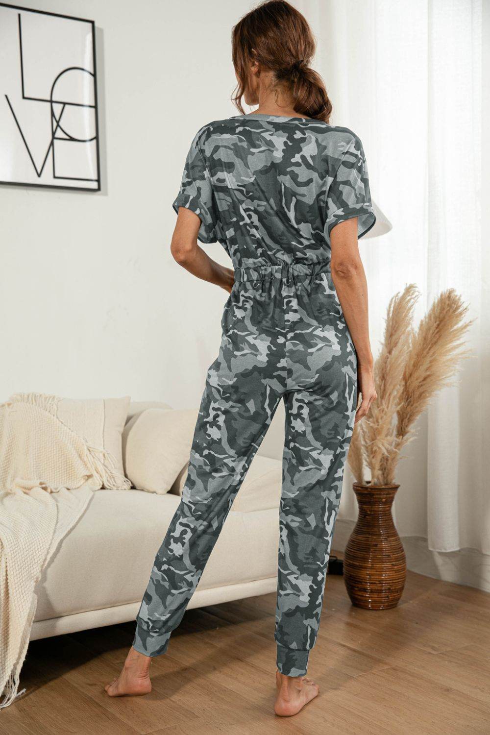 Surplice Neck Tied Short Sleeve Jumpsuit - Selvanelle