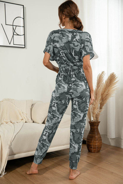 Surplice Neck Tied Short Sleeve Jumpsuit - Selvanelle