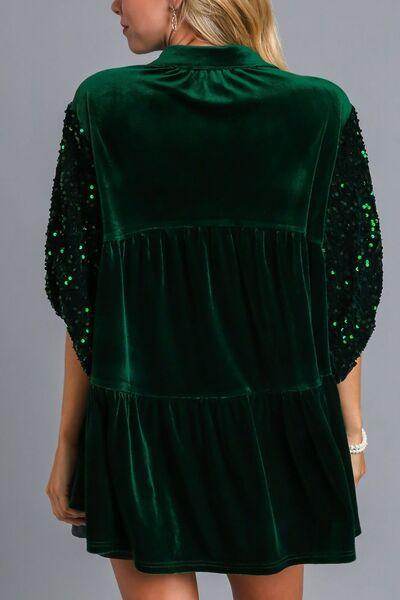 Umgee Sequin Detail Tiered Back Half Sleeve Shirt for Women - Selvanelle