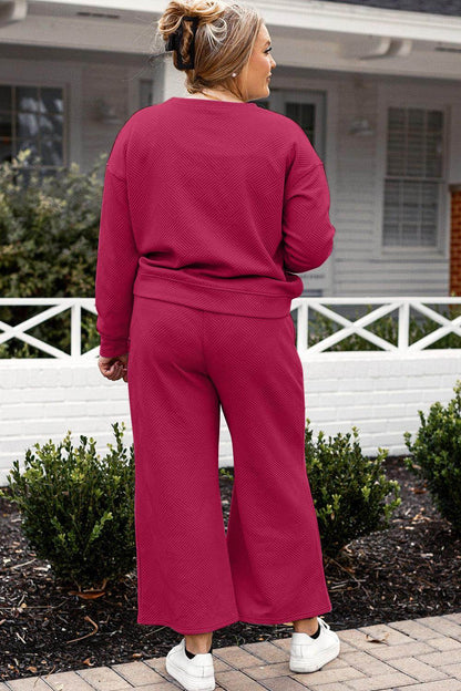 Double Take Full Size Textured Long Sleeve Top and Drawstring Pants Set for Women - Selvanelle