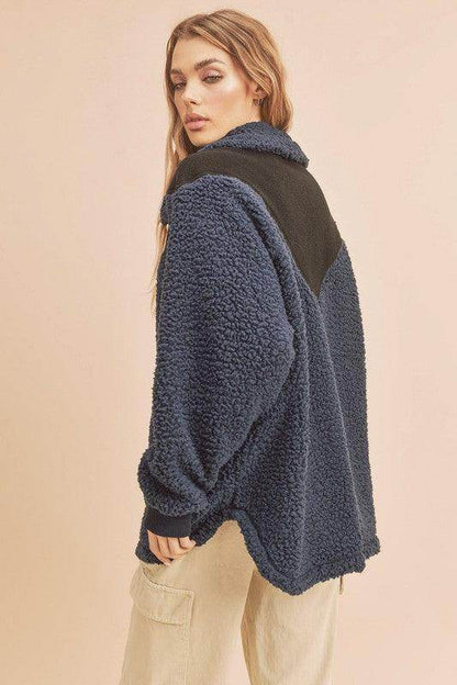 Aemi+Co Two Tone Half Zip Fleece Sweatshirt for Comfort - Selvanelle