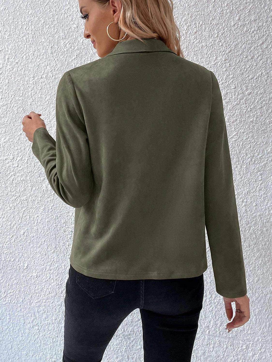 Collared Neck Long Sleeve Jacket for Everyday Wear - Selvanelle