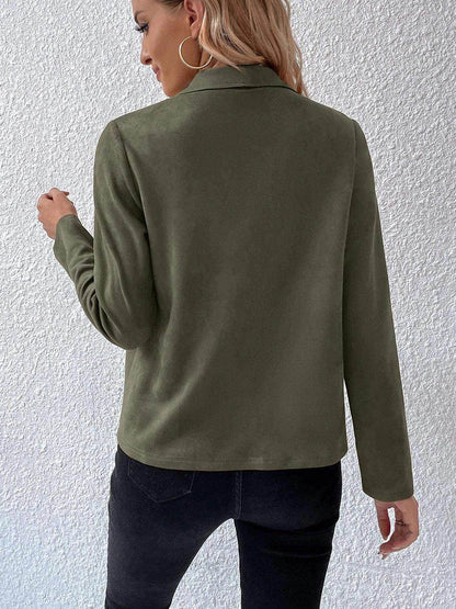 Collared Neck Long Sleeve Jacket for Everyday Wear - Selvanelle