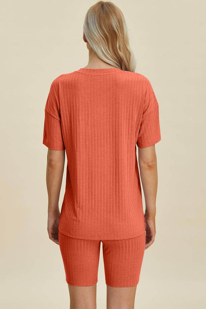 Basic Bae Full Size Ribbed V-Neck Top and Shorts Set For Women - Selvanelle