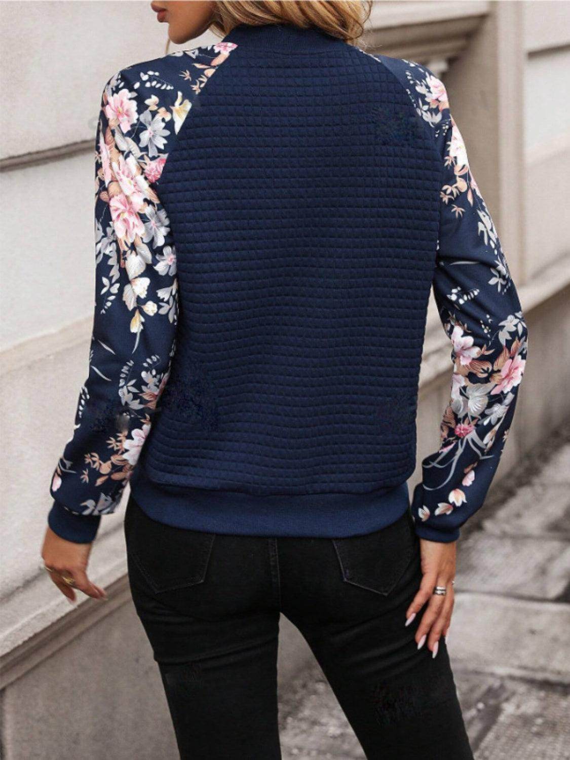 Printed Zip Up Long Sleeve Jacket for Stylish Comfort - Selvanelle