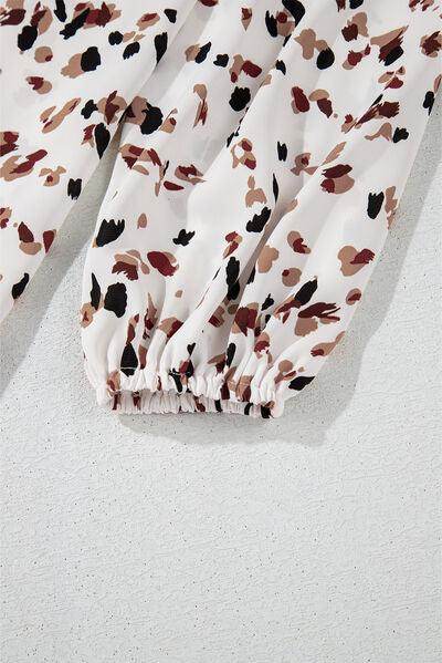 Printed Mock Neck Balloon Sleeve Blouse for Women - Selvanelle