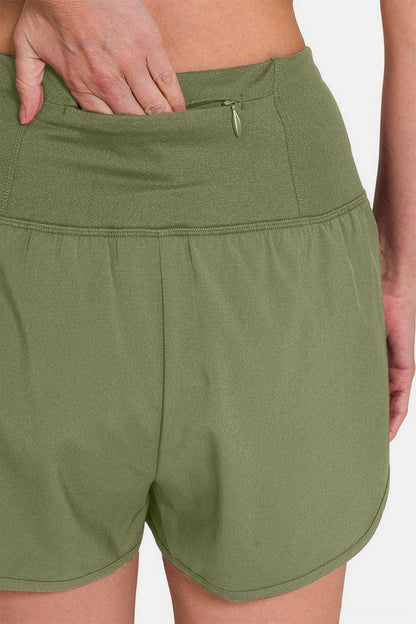 Zenana High-Waisted Zippered Back Pocket Active Shorts - Selvanelle