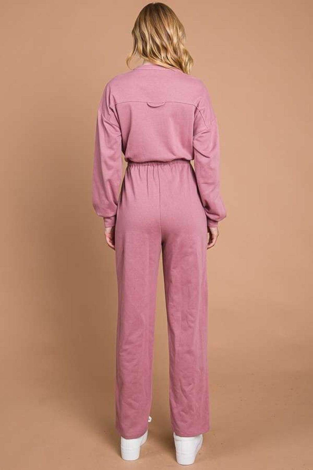 Culture Code Full Size Button Up Drawstring Waist Jumpsuit - Selvanelle