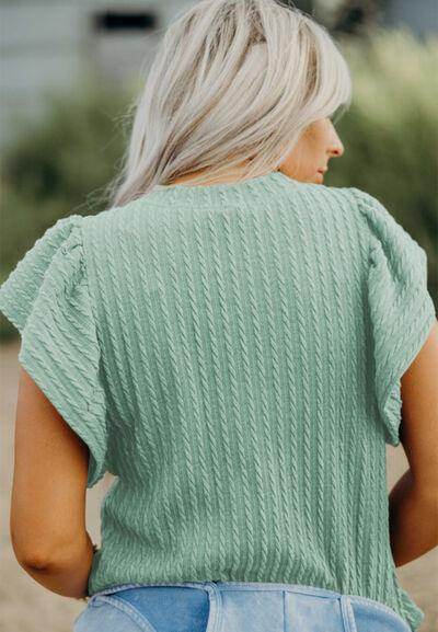 Textured Round Neck Flounce Sleeve Blouse for Stylish Wear - Selvanelle