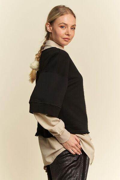 Davi & Dani Faux Layered French Terry Contrast Top Style - Selvanelle