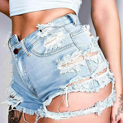 Asymmetrical Distressed Denim Shorts for Trendy Style - Selvanelle