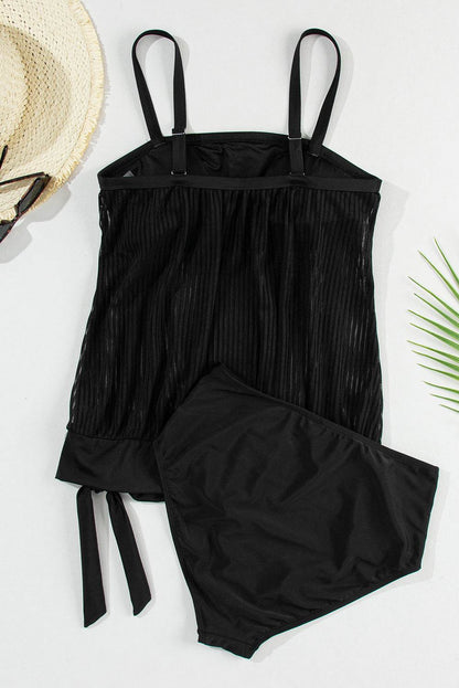 Square Neck Spaghetti Strap Tankini Set - Selvanelle