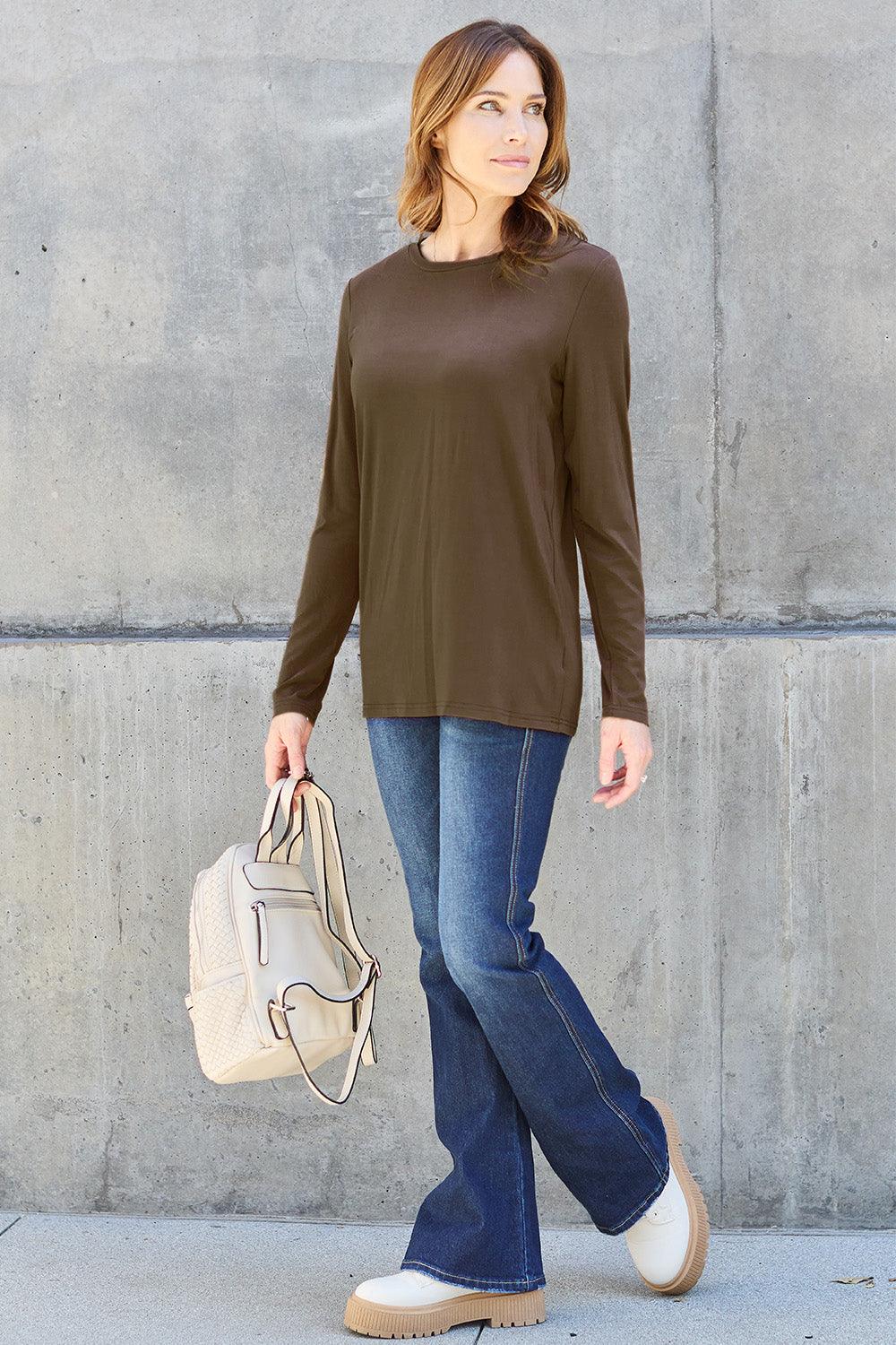 Basic Bae Full Size Round Neck Long Sleeve Top for Women