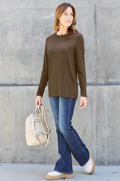 Basic Bae Full Size Round Neck Long Sleeve Top for Women - Selvanelle