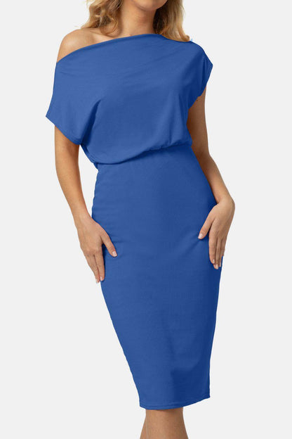 Boat Neck Short Sleeve Knee-Length Dress for Women - Selvanelle