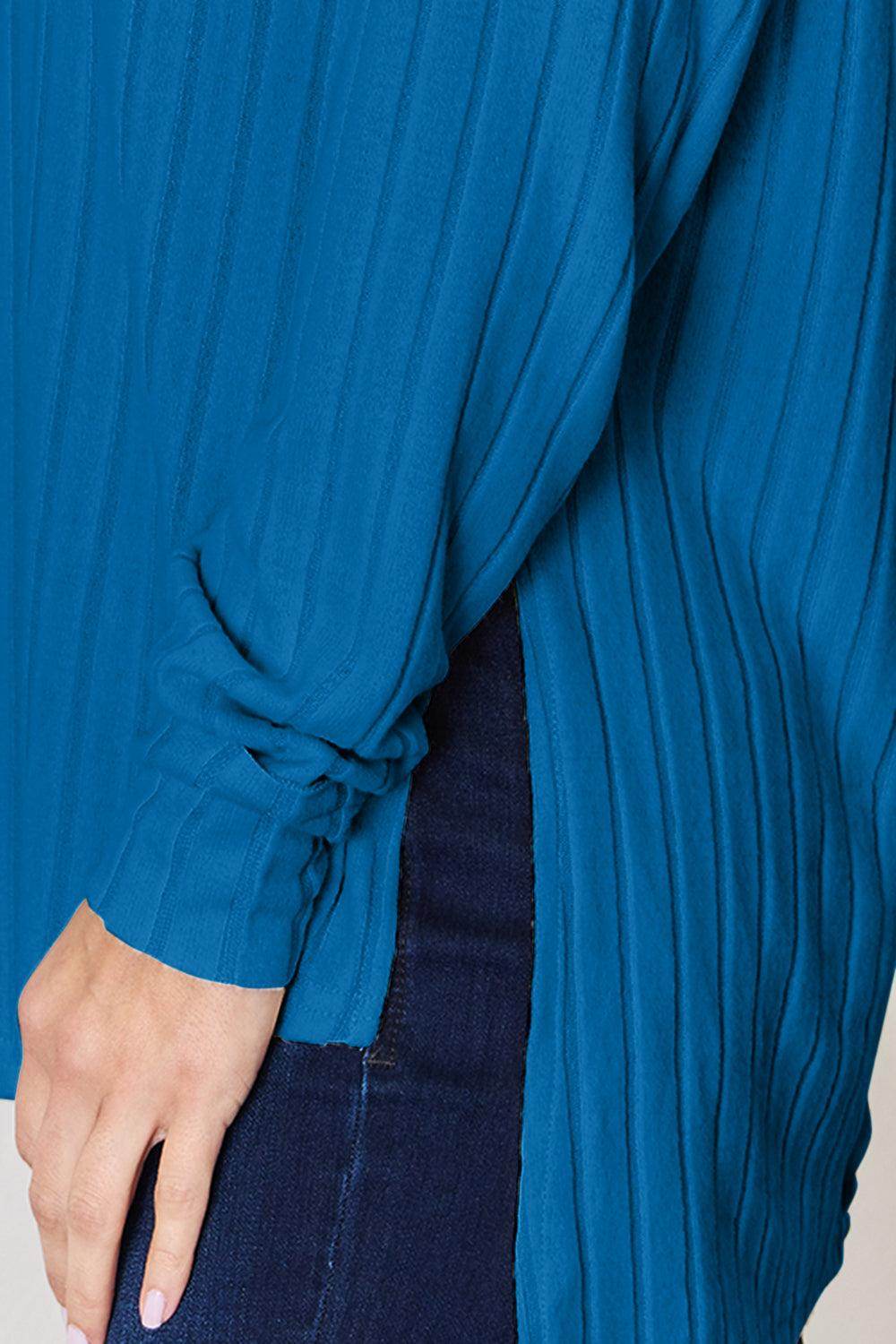 Basic Bae Full Size Ribbed Round Neck Slit T-Shirt for Women - Selvanelle