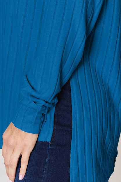 Basic Bae Full Size Ribbed Round Neck Slit T-Shirt for Women - Selvanelle