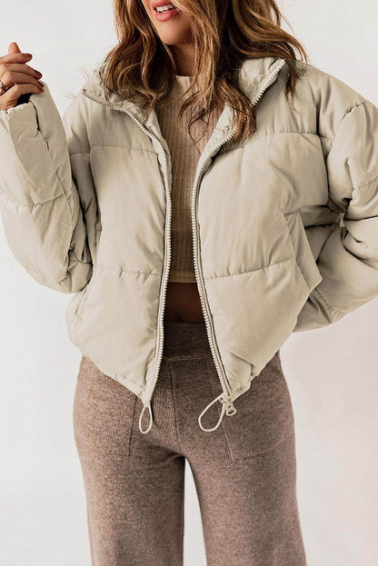 Zip Up Collared Neck Long Sleeve Winter Coat for Women - Selvanelle