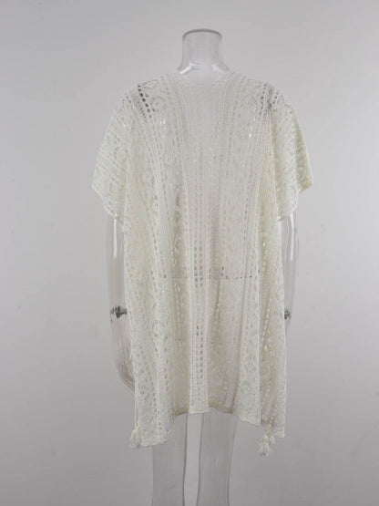 Angel Wings Cutout V-Neck Cover-Up with Tassel - Selvanelle