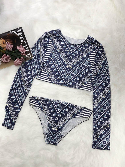 Printed Long Sleeve Top and Brief Swim Set - Selvanelle